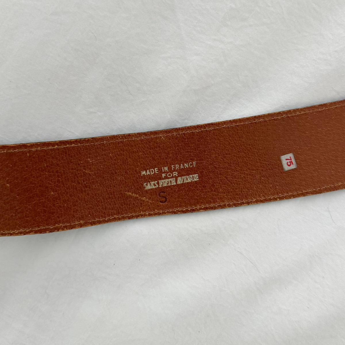 Saks Fifth Avenue Vintage 80s Leather Gold Buckle Waist Belt White/Black Size S