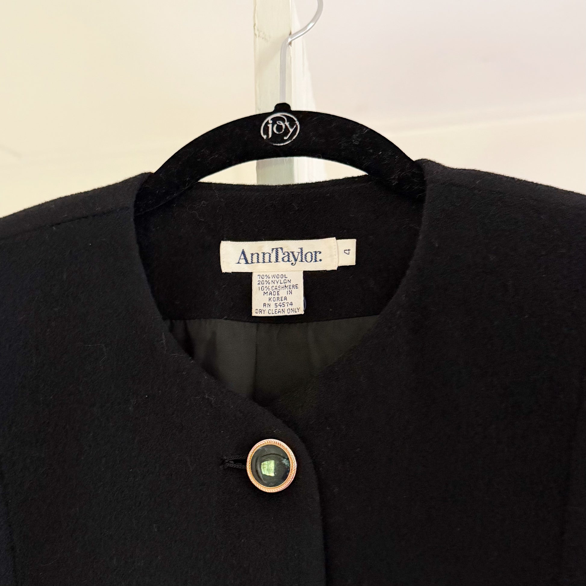 Ann Taylor Vintage 90s Wool Cashmere Collarless Blazer Jacket Size 4