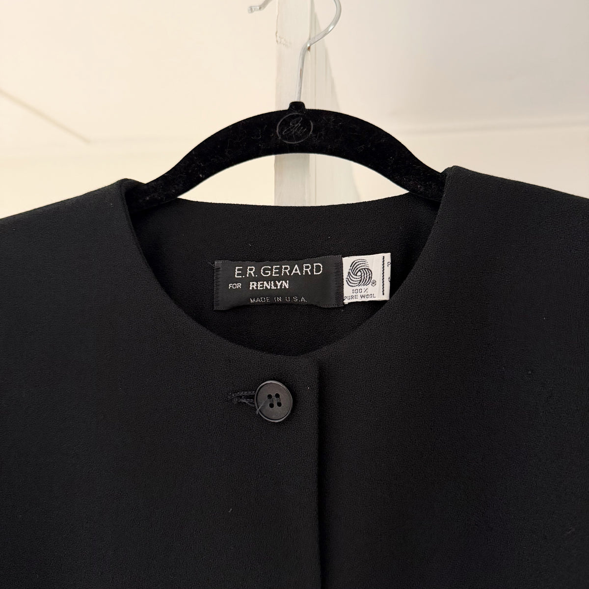 E.R. Gerard For Renlyn Vintage 90s Wool Collarless Blazer Jacket Black Size 6