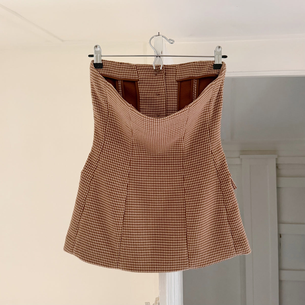 Favorite Daughter Phoebe Bustier Top in Toffee Houndstooth Size 2