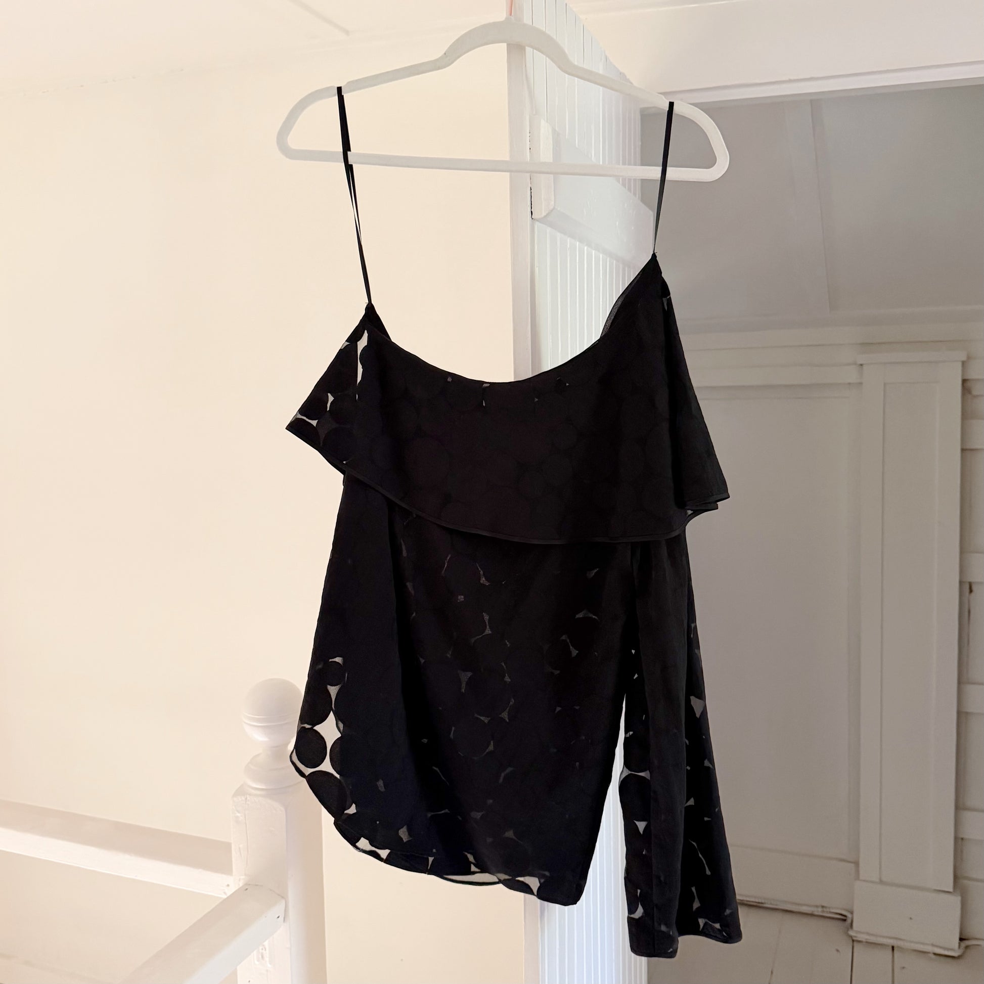 Diane Von Furstenberg Polka Dot One Shoulder Ruffle Top Black Size P