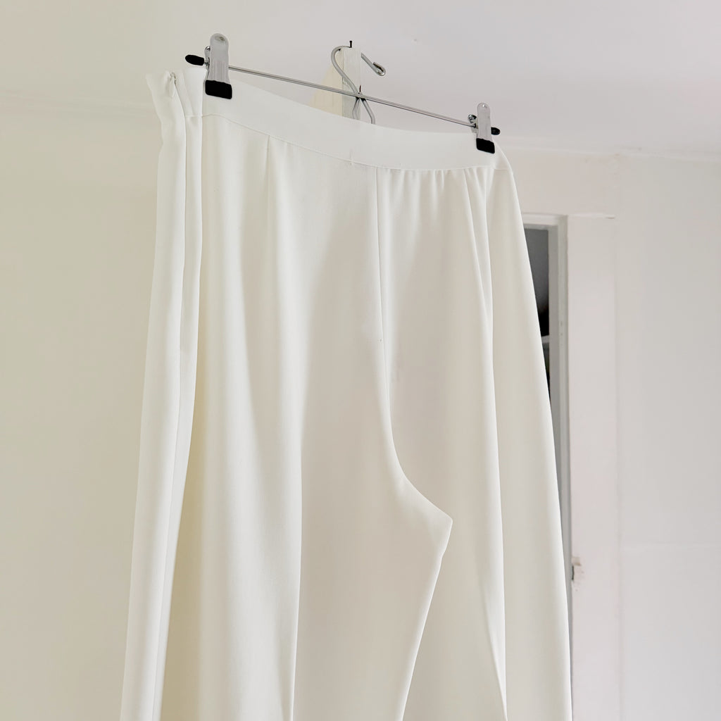 Esse Studios Classico High Waist Wide Leg Pintuck Trousers Ivory NWT Size US 10