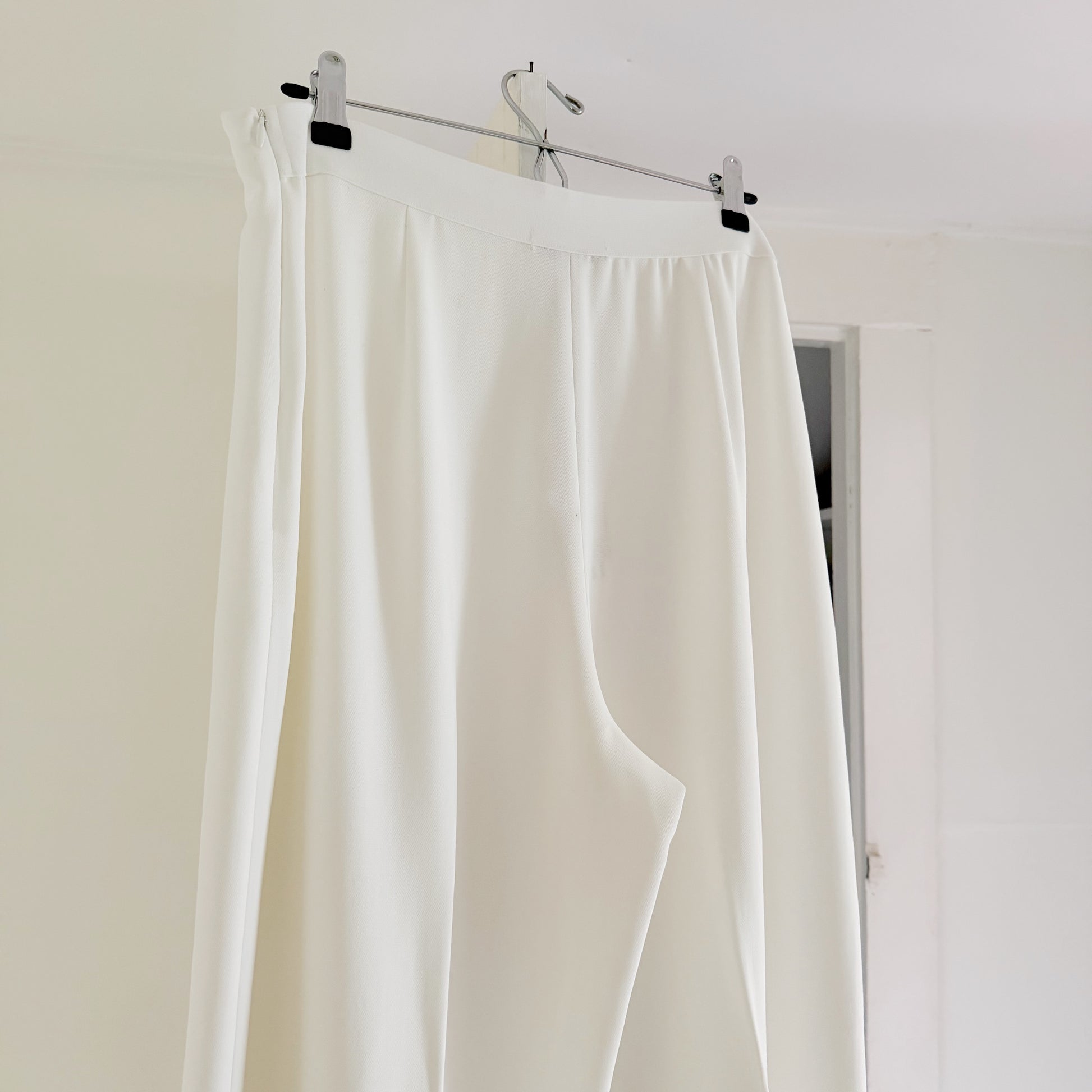Esse Studios Classico High Waist Wide Leg Pintuck Trousers Ivory NWT Size US 10