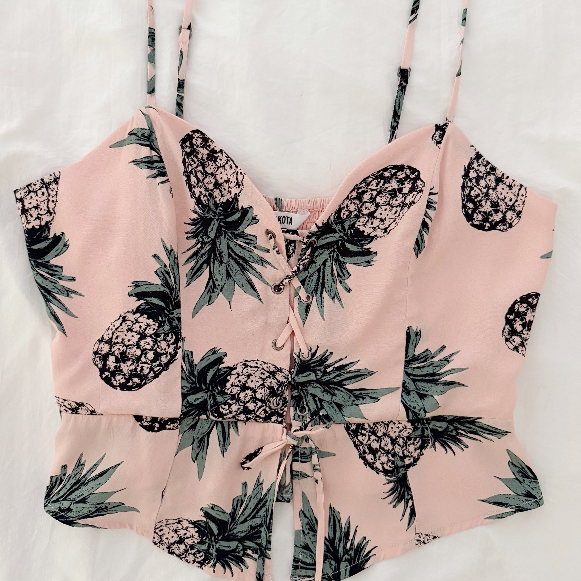 BB Dakota Jojo Pineapple Print Lace Up Peplum Corset Top NWOT Size M