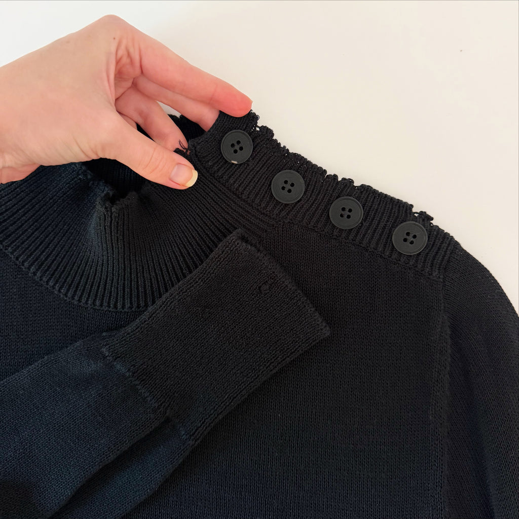 Tomas Maier Cotton Knit Buttoned Shoulder Turtleneck Sweater Black Size S