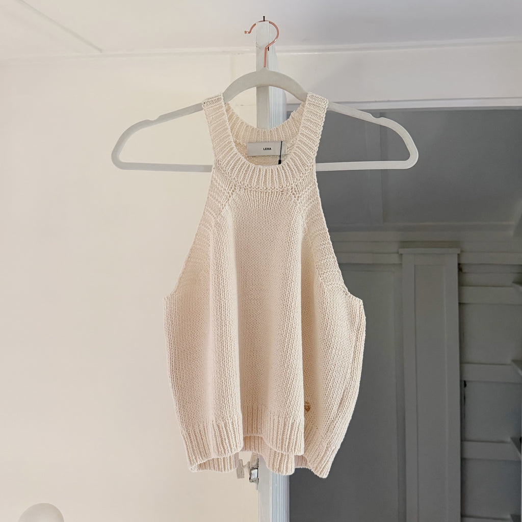 Leha Mate Knit Halter Top in Ivory NWT OS