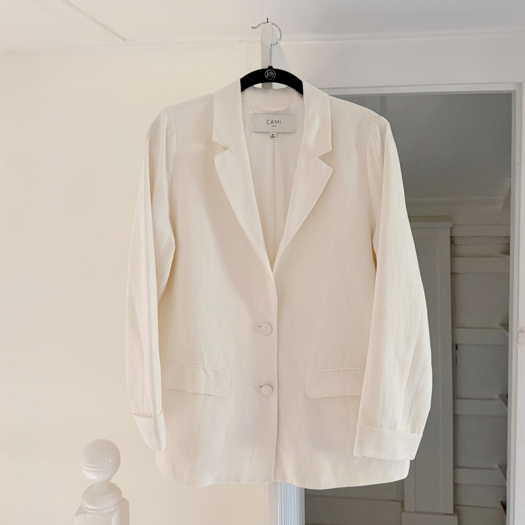 Cami NYC Owen Silk Linen Blazer Jacket in White Size M