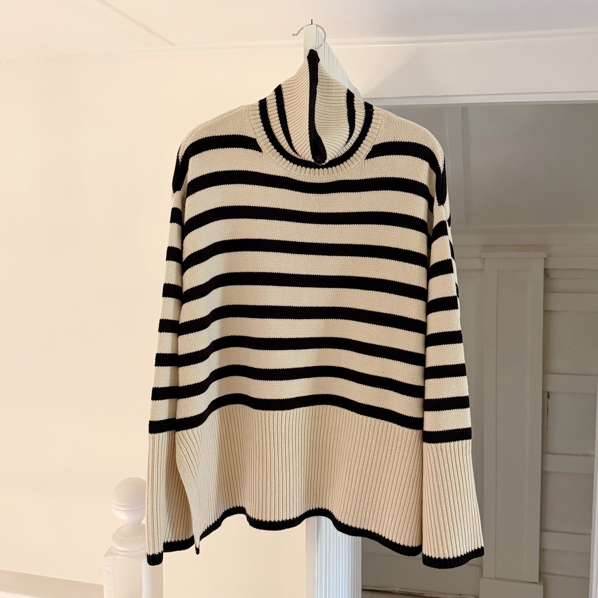 Toteme Signature Stripe Wool Turtleneck Sweater in Light Sand Size M