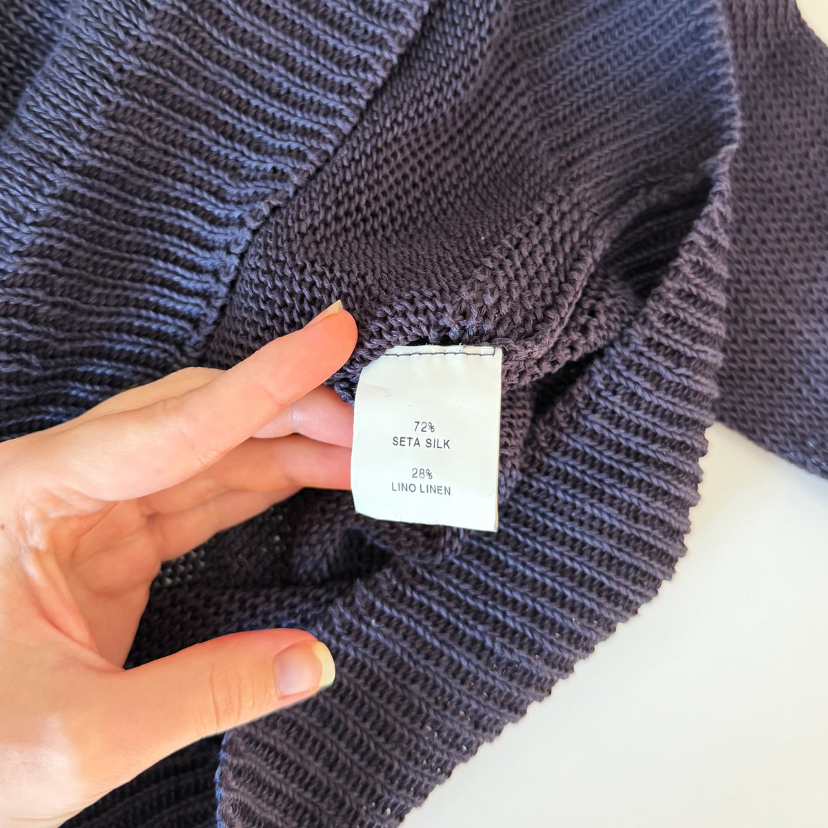 Golden Goose Silk Linen Sheer Open Knit Bias Cut Crewneck Sweater Navy