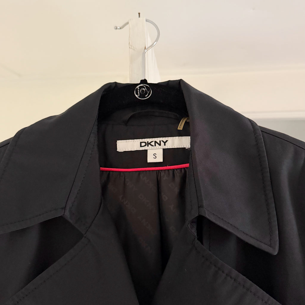 DKNY Y2K Abby Double Breasted Trench Coat in Black Size S
