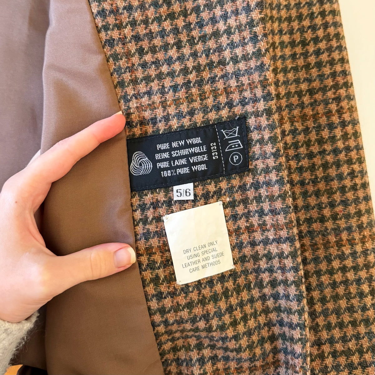 International Scene Vintage 90s Wool Tweed Houndstooth Blazer Jacket Size 5/6