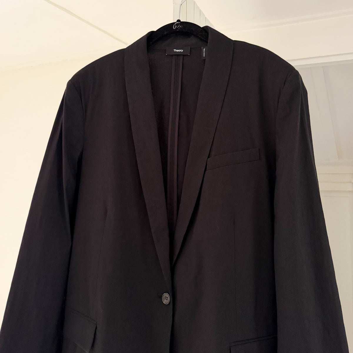Theory Rolled Sleeve Shawl Collar Blazer in Black Good Linen Size 16