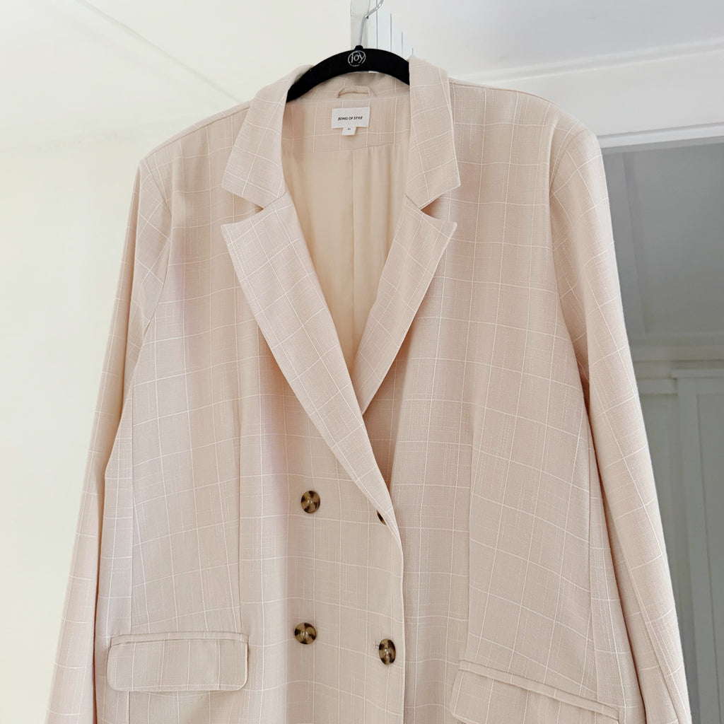Song of Style Kroy Double Breasted Blazer in Beige Check NWT Size XL