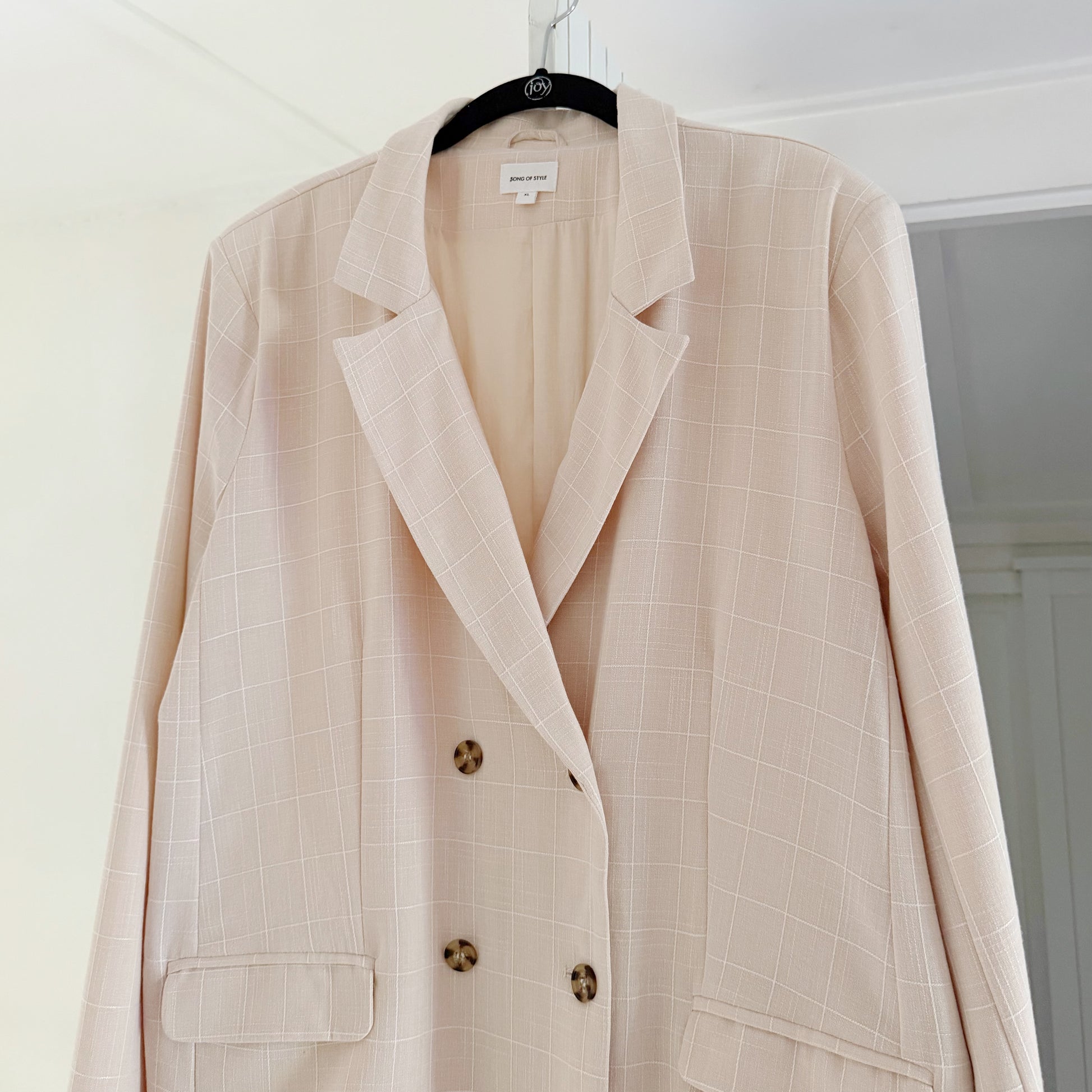 Song of Style Kroy Double Breasted Blazer in Beige Check NWT Size XL