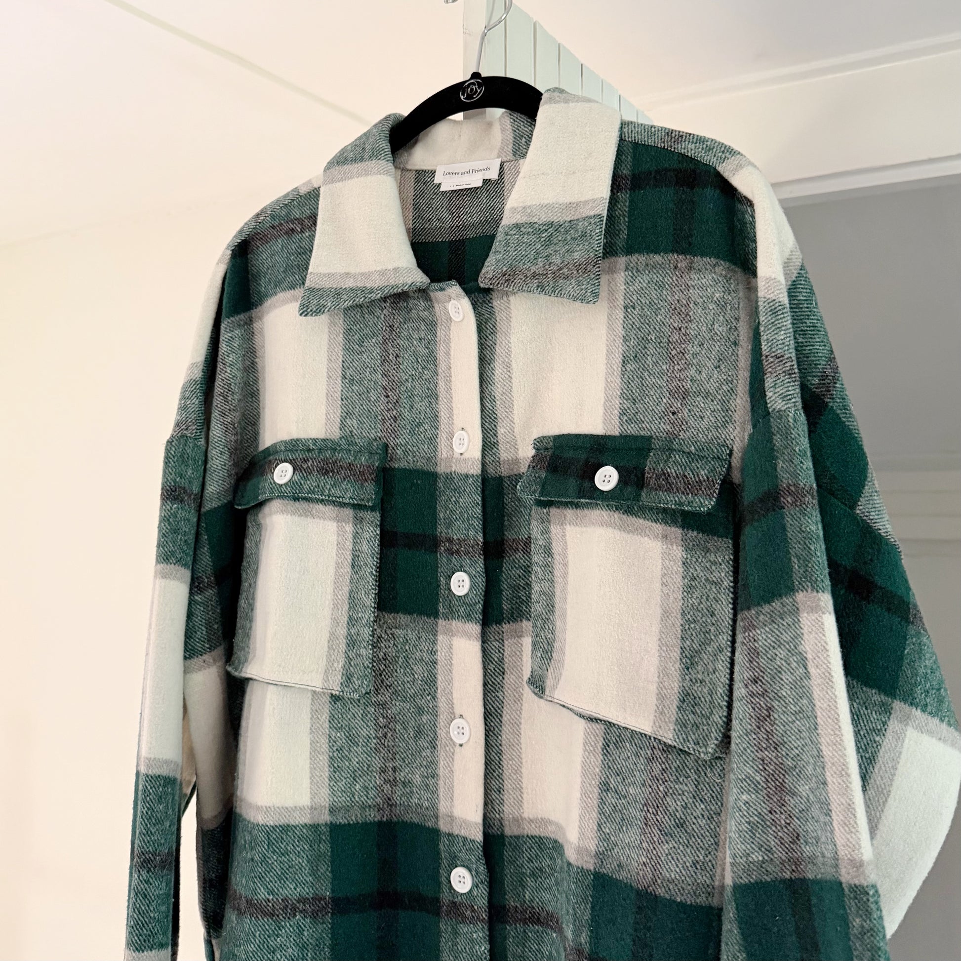 Lovers + Friends Kaianna Plaid Flannel Shacket in Green Multi Size L