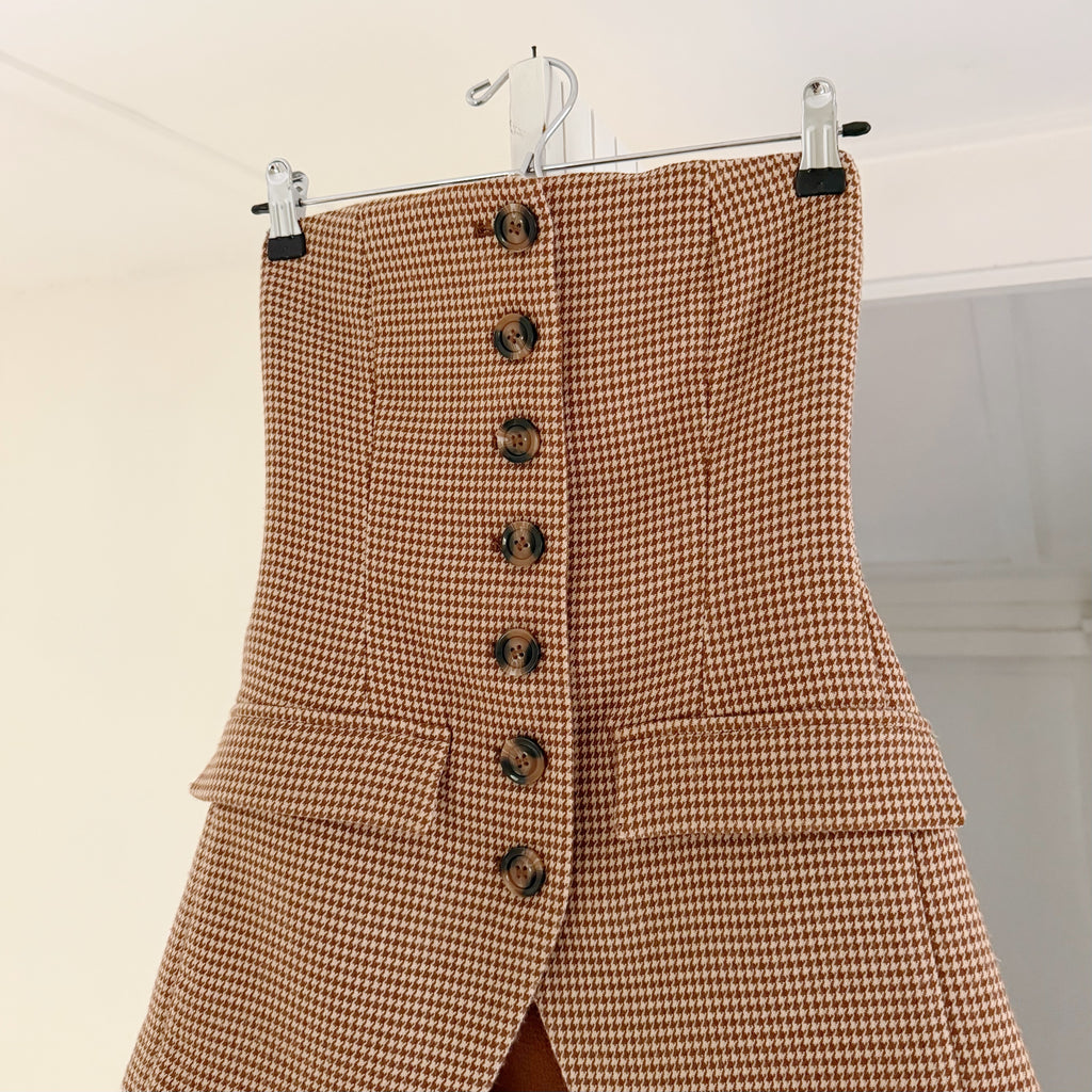 Favorite Daughter Phoebe Bustier Top in Toffee Houndstooth Size 2