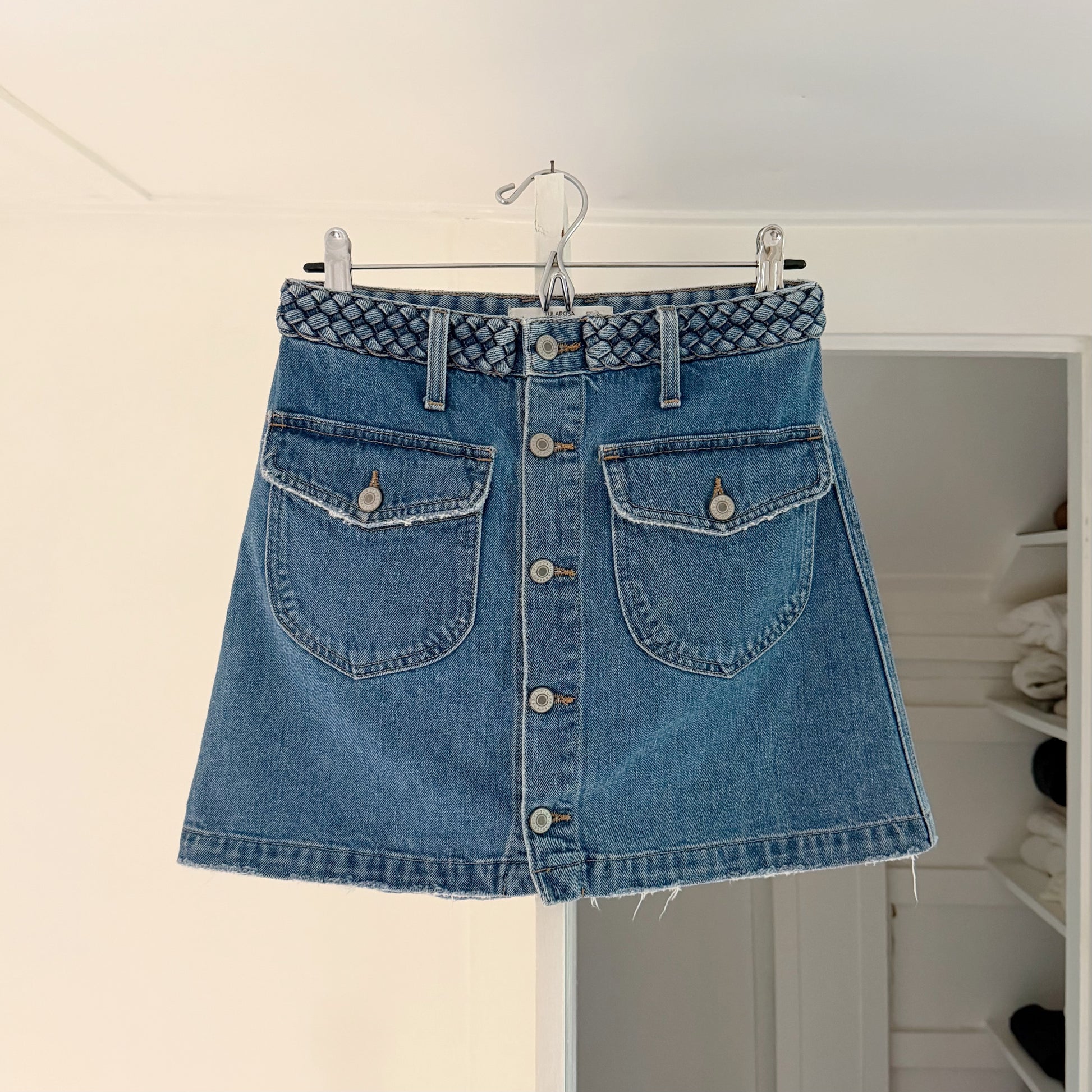 Tularosa Madelyn Denim Mini Skirt in Fuji Size 25