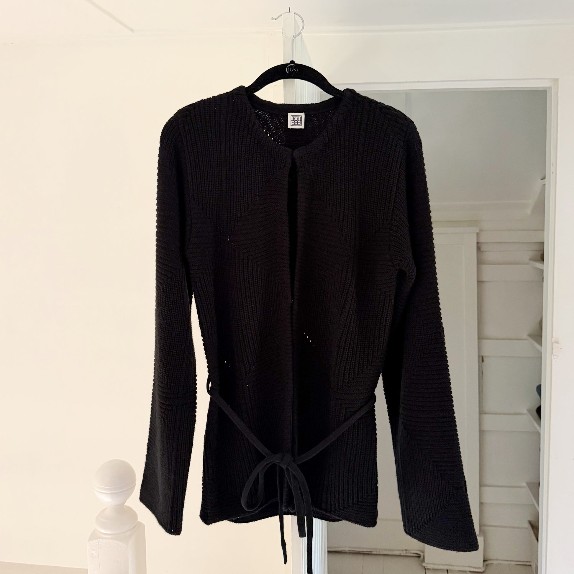 Toteme Wool Silk Tie Waist Crochet Cardigan Sweater Size M