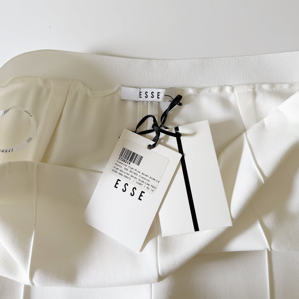 Esse Studios Classico High Waist Wide Leg Pintuck Trousers Ivory NWT Size US 10