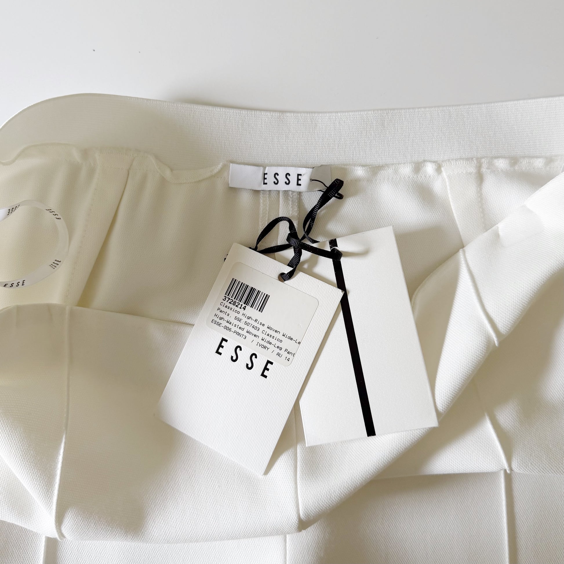 Esse Studios Classico High Waist Wide Leg Pintuck Trousers Ivory NWT Size US 10