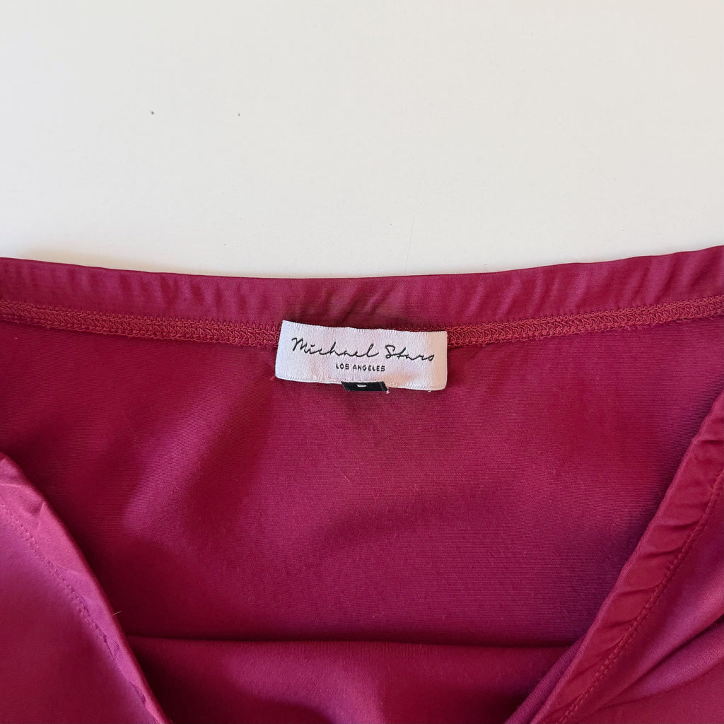 Michael Stars Drea Satin Bias Cut Midi Skirt in Pinot Size M