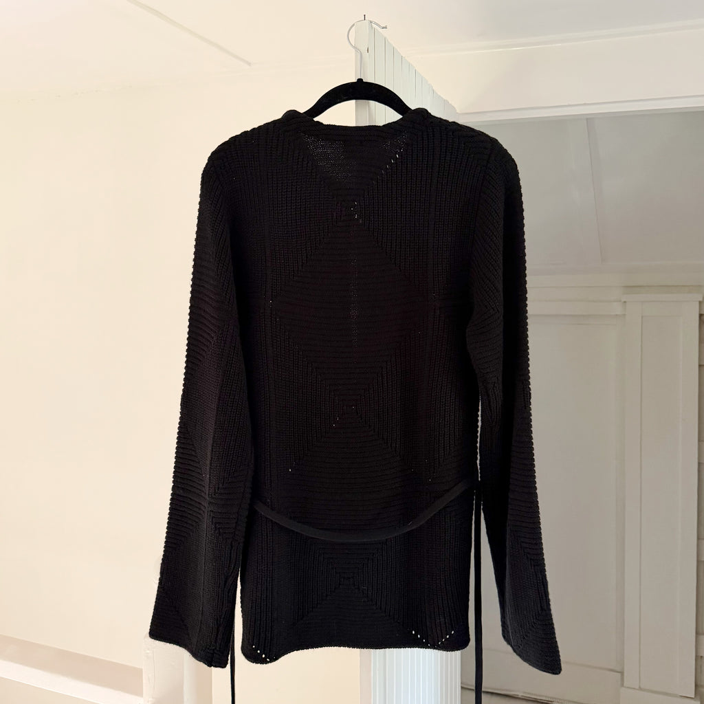 Toteme Wool Silk Tie Waist Crochet Cardigan Sweater Size M