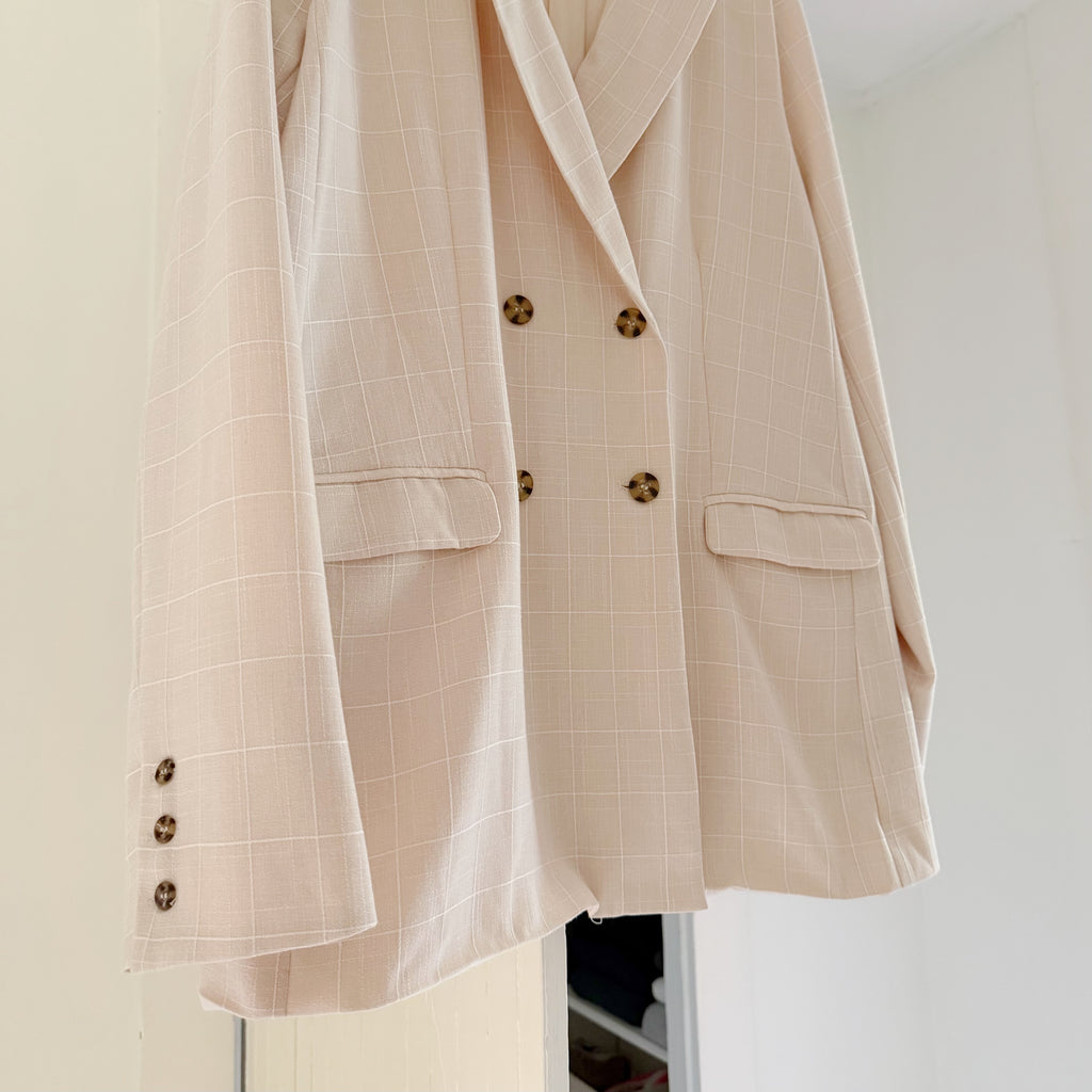 Song of Style Kroy Double Breasted Blazer in Beige Check NWT Size XL