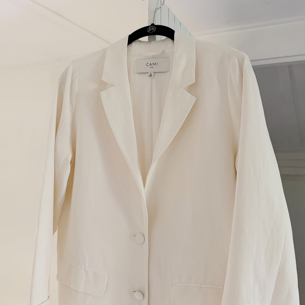Cami NYC Owen Silk Linen Blazer Jacket in White Size M