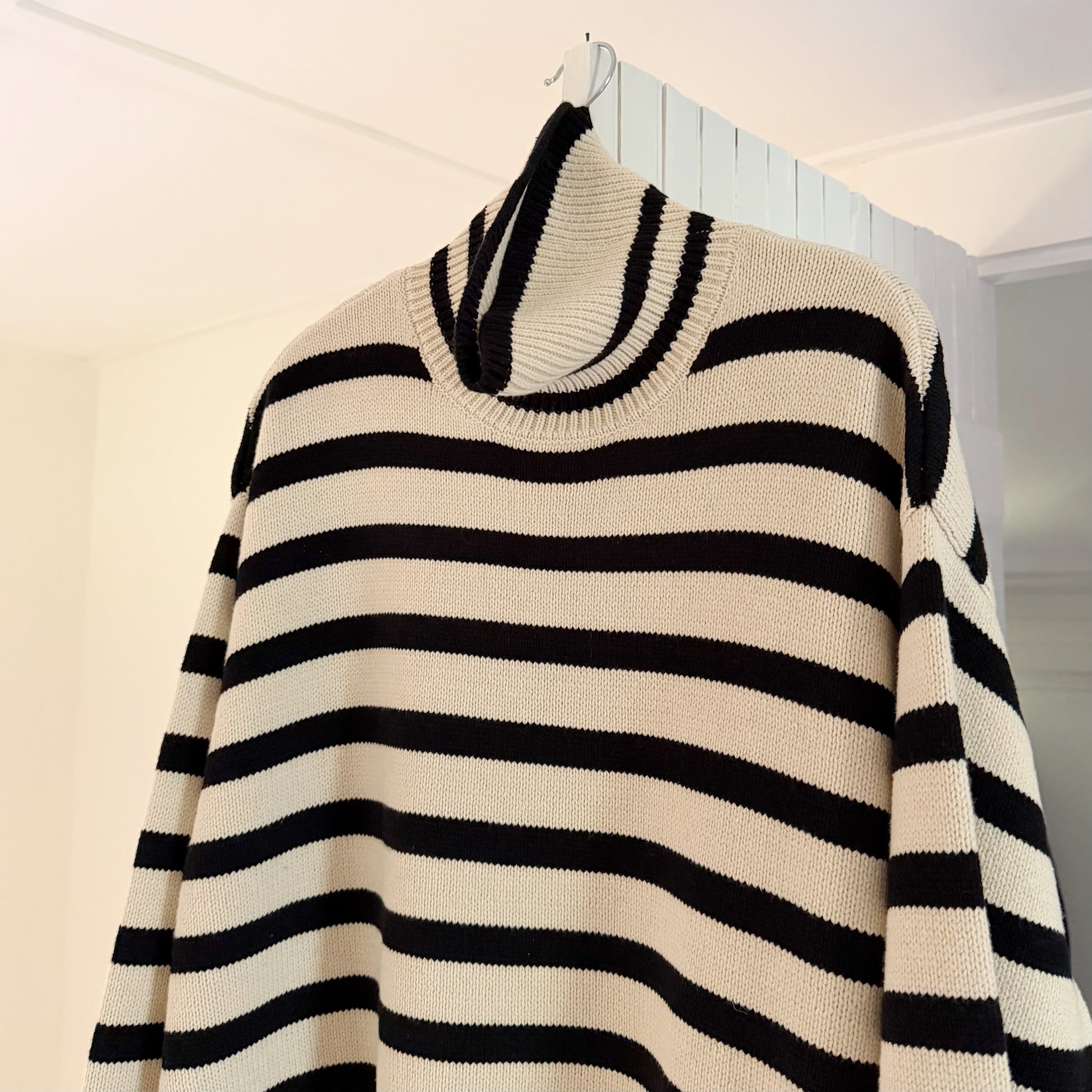 Toteme Signature Stripe Wool Turtleneck Sweater in Light Sand Size M