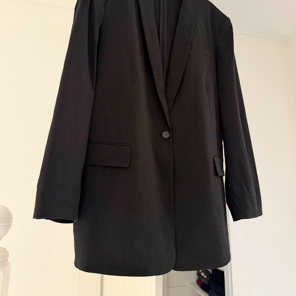 Theory Rolled Sleeve Shawl Collar Blazer in Black Good Linen Size 16