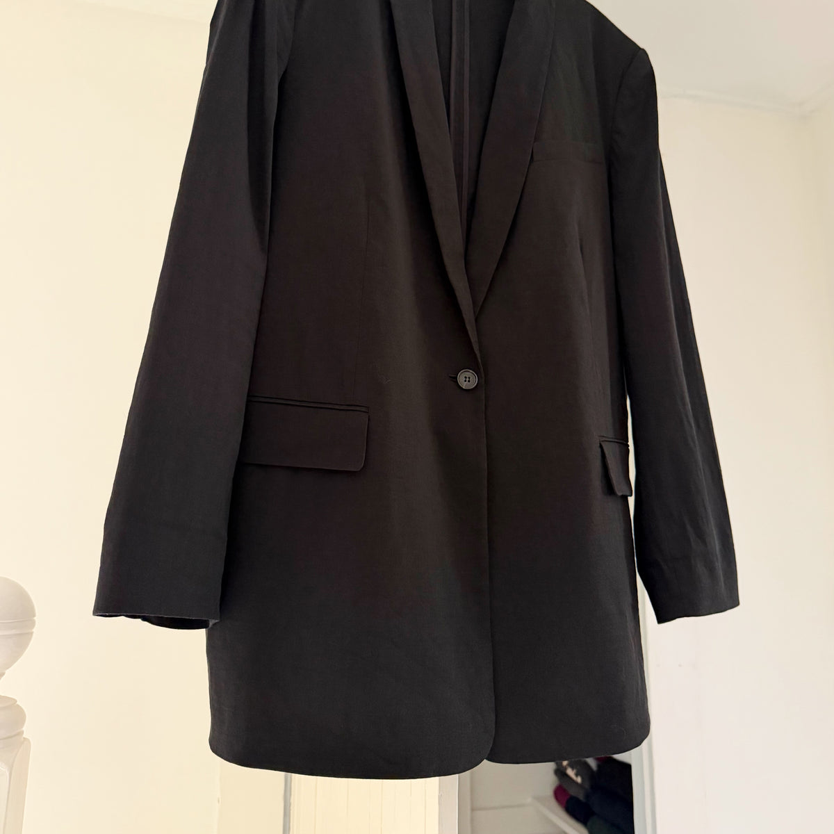 Theory Rolled Sleeve Shawl Collar Blazer in Black Good Linen Size 16