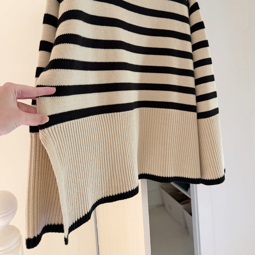 Toteme Signature Stripe Wool Turtleneck Sweater in Light Sand Size M
