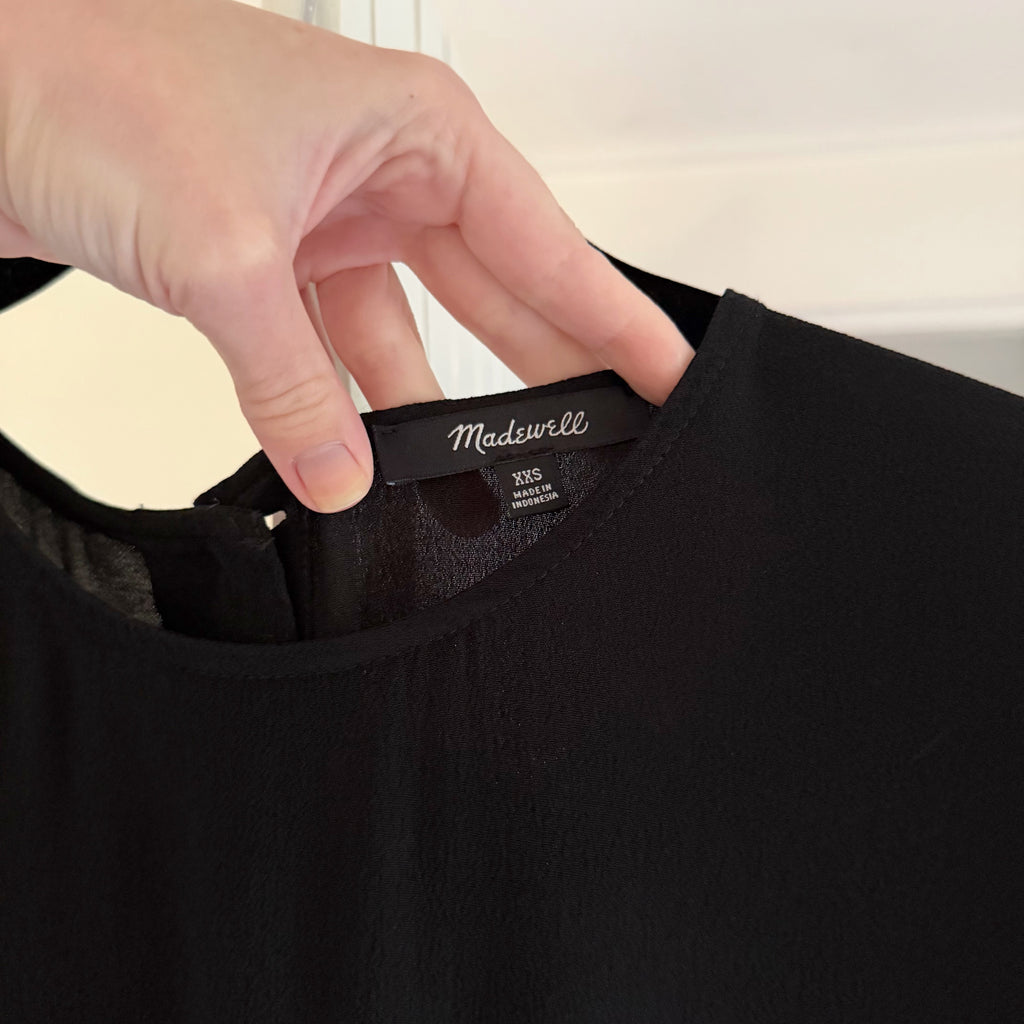 Madewell Crewneck Button-Back Easy Mini Dress in True Black Size XXS