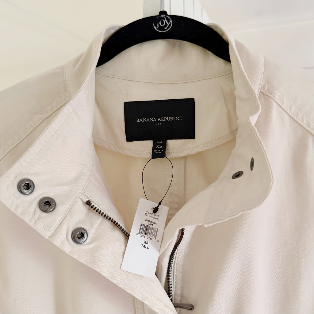 Banana Republic Stand Collar Tie-Waist Utility Jacket in Cream Size XST