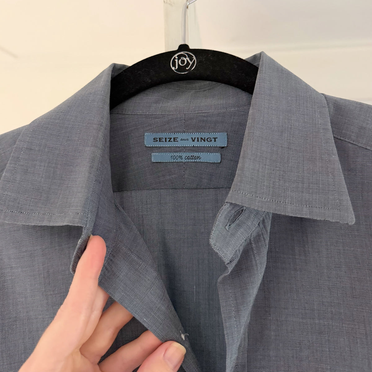 Seize Sur Vingt Warren Button Down Shirt in Chambray Gray Poplin Size 15x33