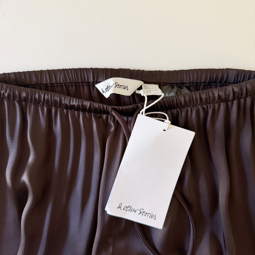 & Other Stories Drawstring Satin Trousers in Dark Brown NWT Size 0