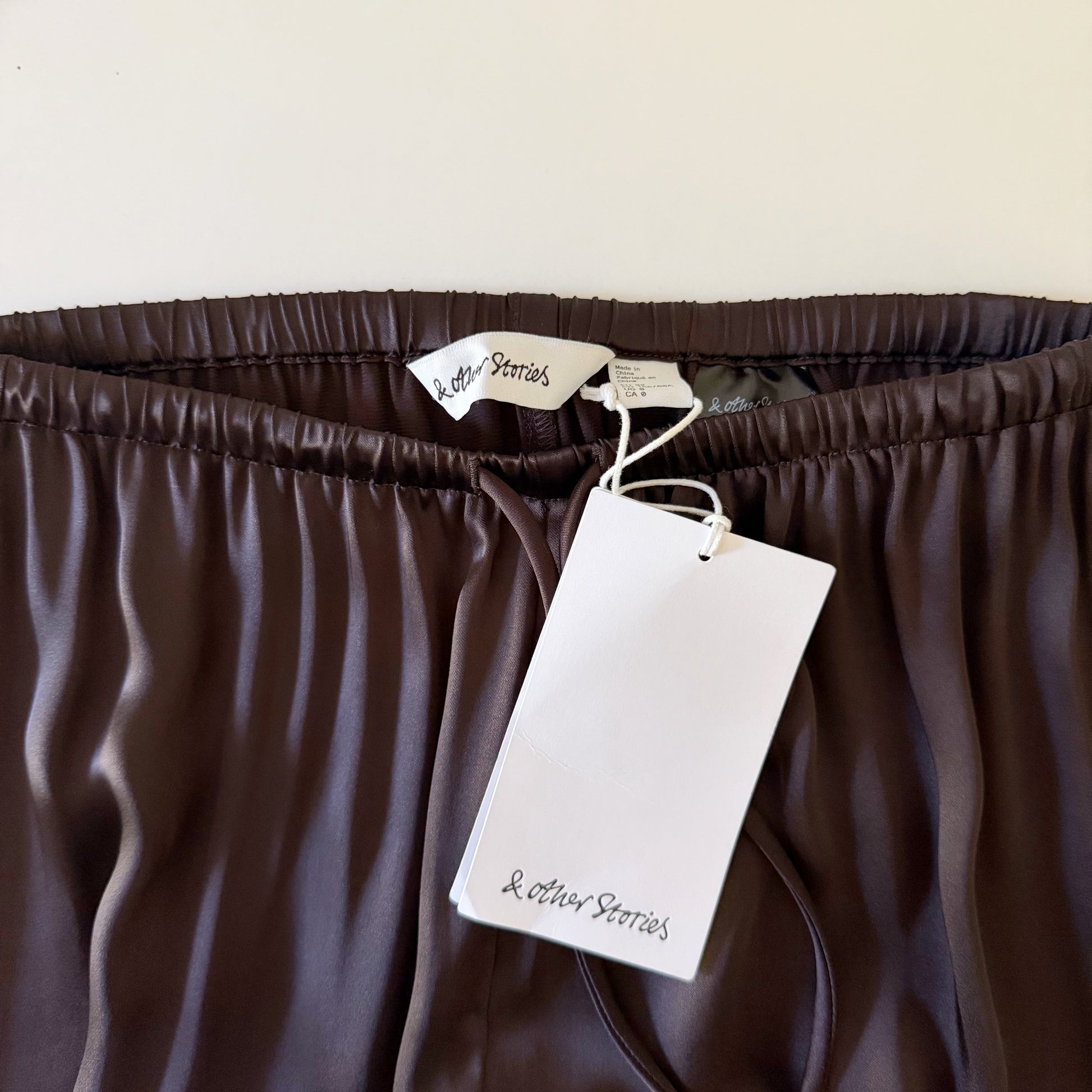 & Other Stories Drawstring Satin Trousers in Dark Brown NWT Size 0