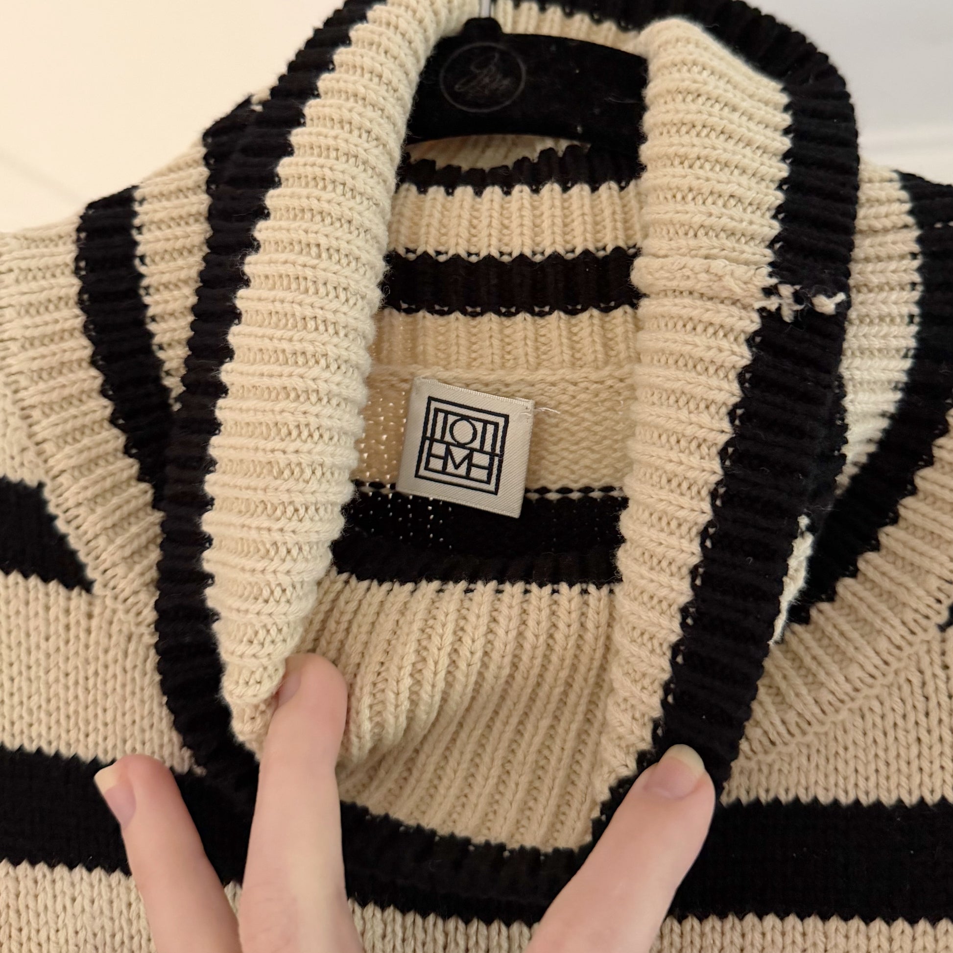 Toteme Signature Stripe Wool Turtleneck Sweater in Light Sand Size M