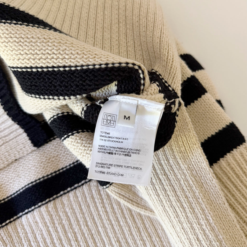 Toteme Signature Stripe Wool Turtleneck Sweater in Light Sand Size M