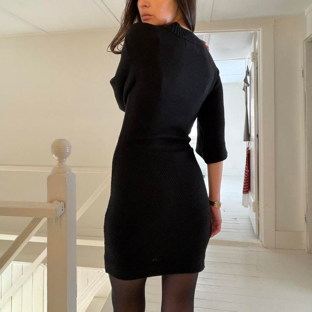MinkPink Florish Seed Stitch Mini Sweater Dress in Black NWT Size XS