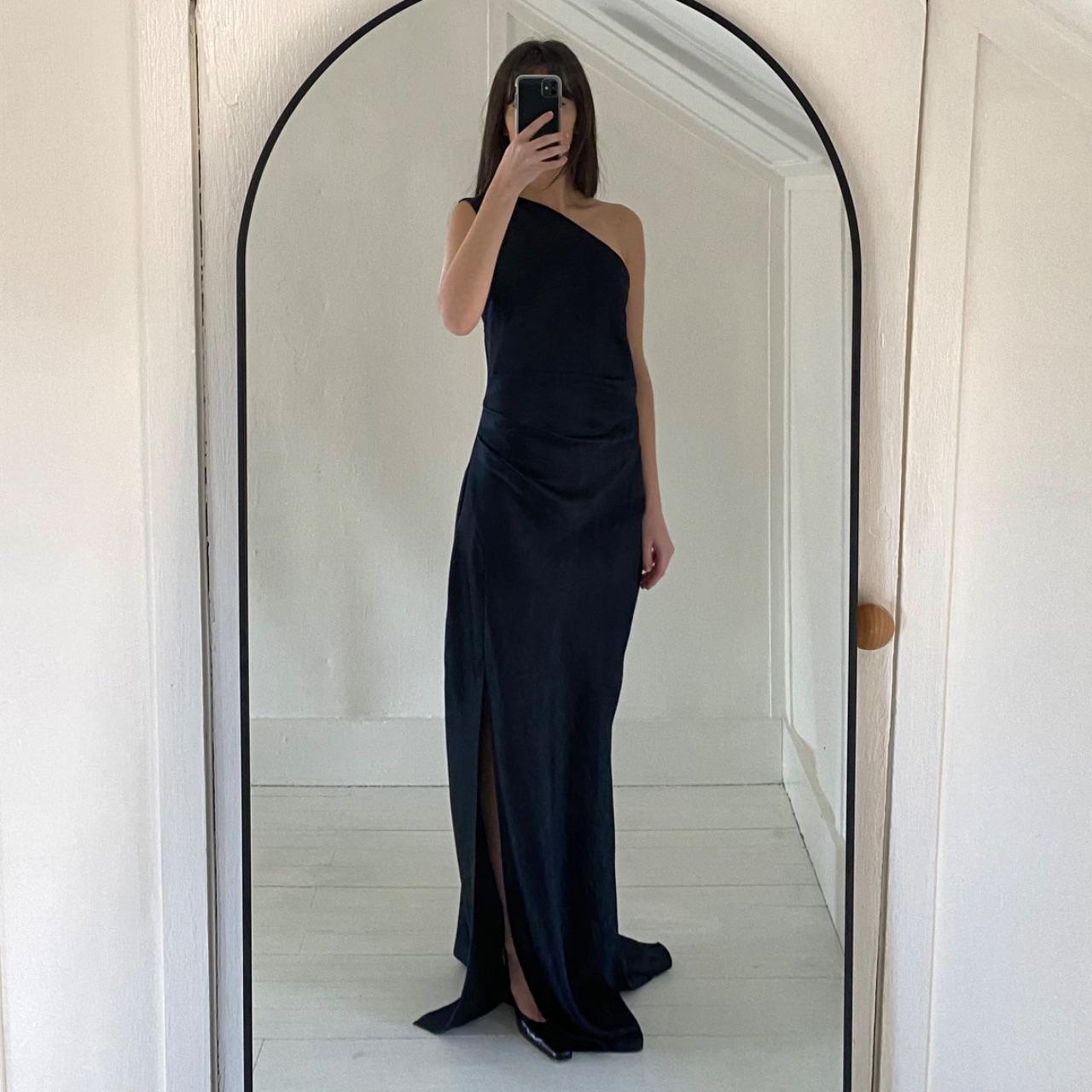 Bec + Bridge The Dreamer Satin Asymmetric One Shoulder Maxi Dress in Ink Size 12