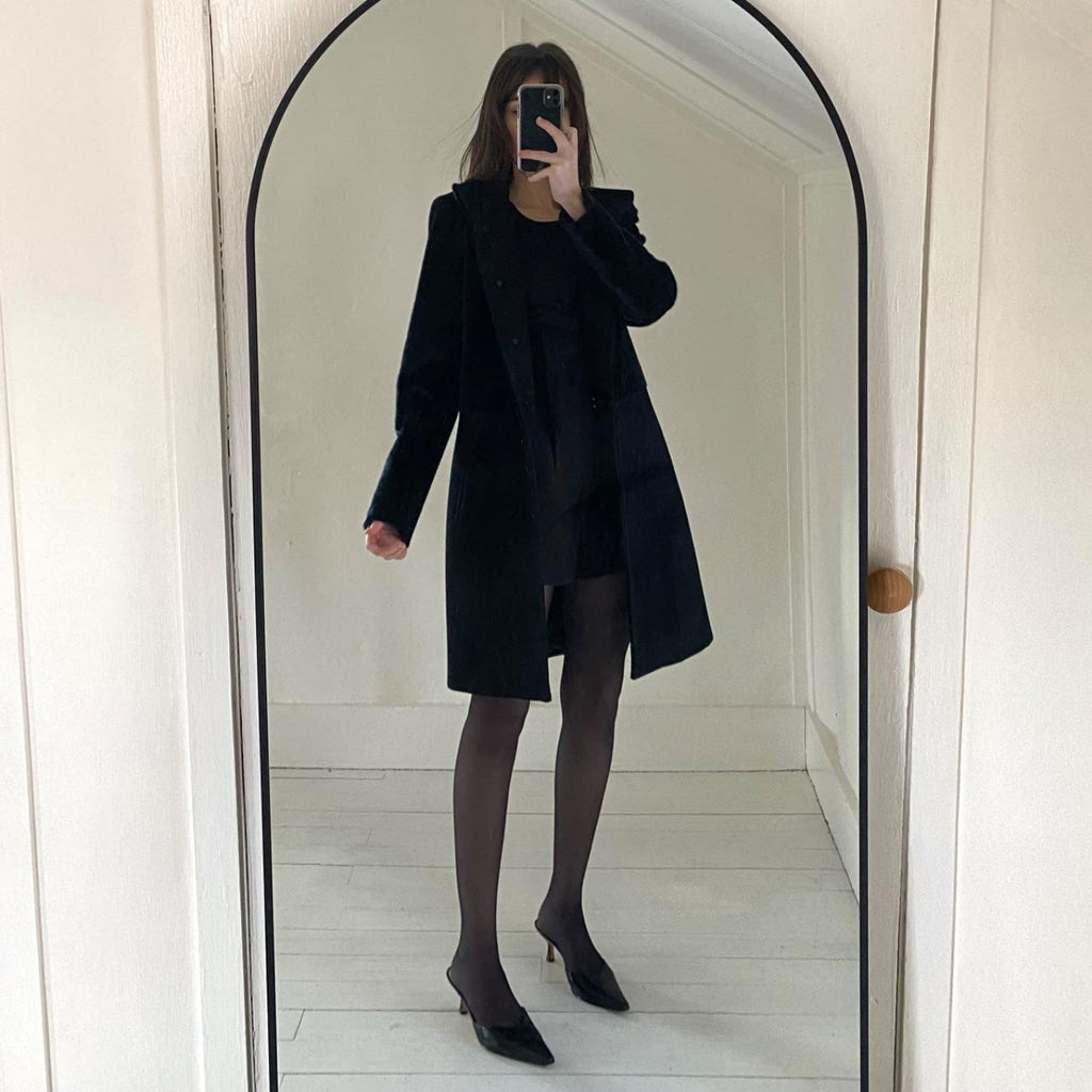 Black Saks Fifth Avenue Vintage Y2K Faux Fur Wool Stand Collar Coat Size S