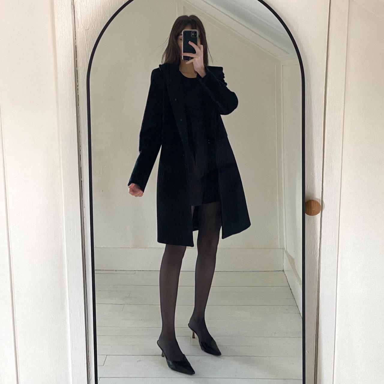 Black Saks Fifth Avenue Vintage Y2K Faux Fur Wool Stand Collar Coat Size S