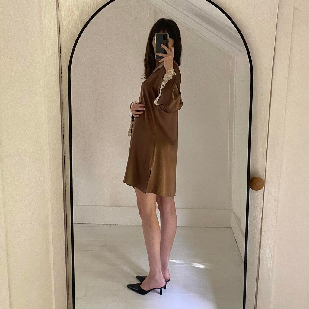 Christine Vancouver Vintage 90s Silk Satin Lace Trim Mini Slip Dress Size M