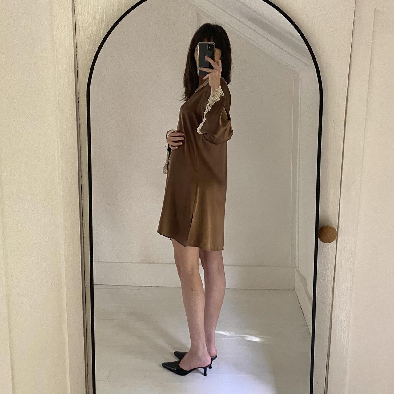 Christine Vancouver Vintage 90s Silk Satin Lace Trim Mini Slip Dress Size M