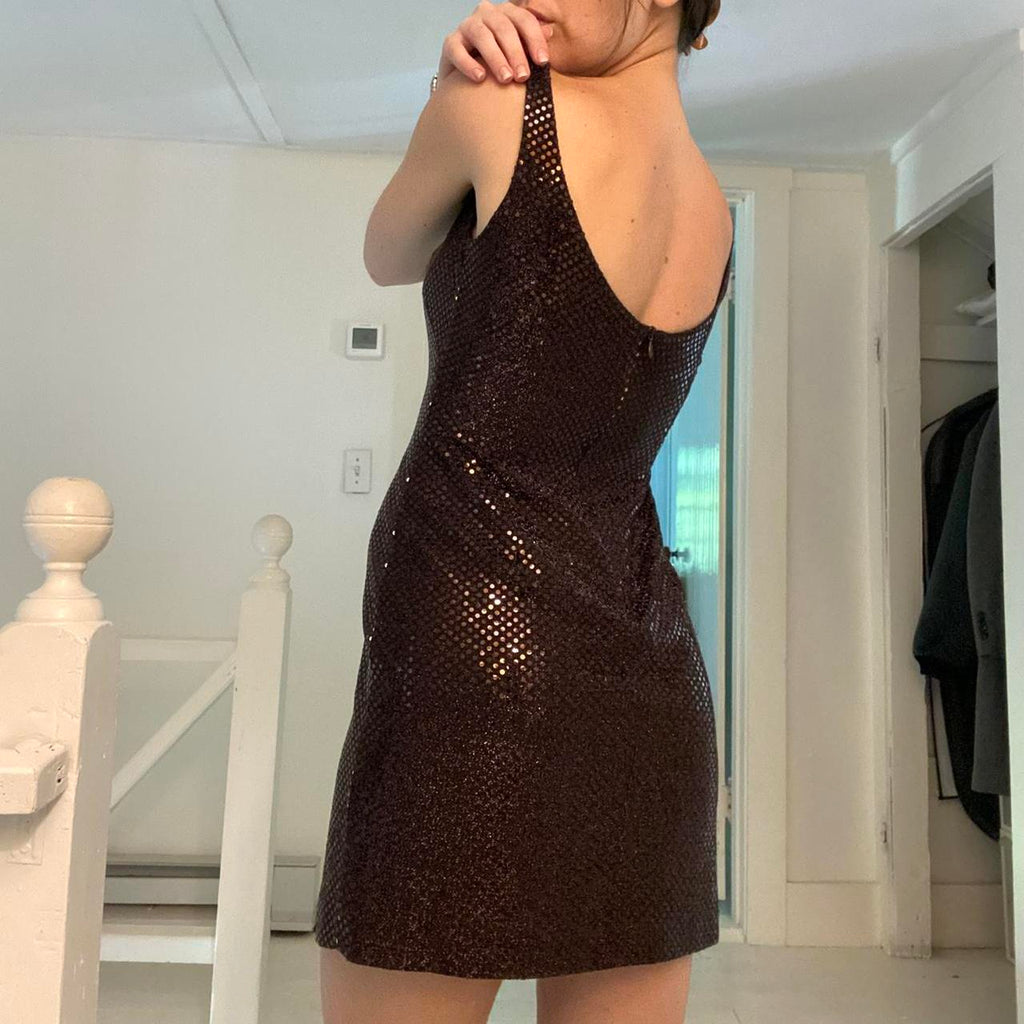 Hugo Buscati Collection Vintage 90s Metallic Sequin Mini Dress Size 2