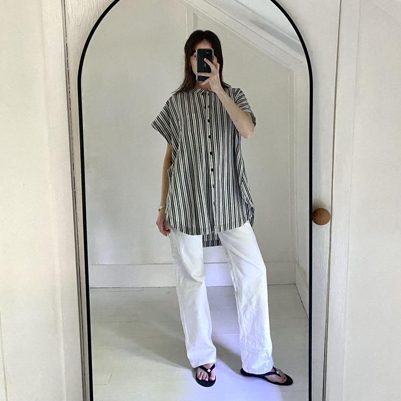 Apiece Apart Pia Cotton Linen Tunic Shirt in Espana Stripe Size L