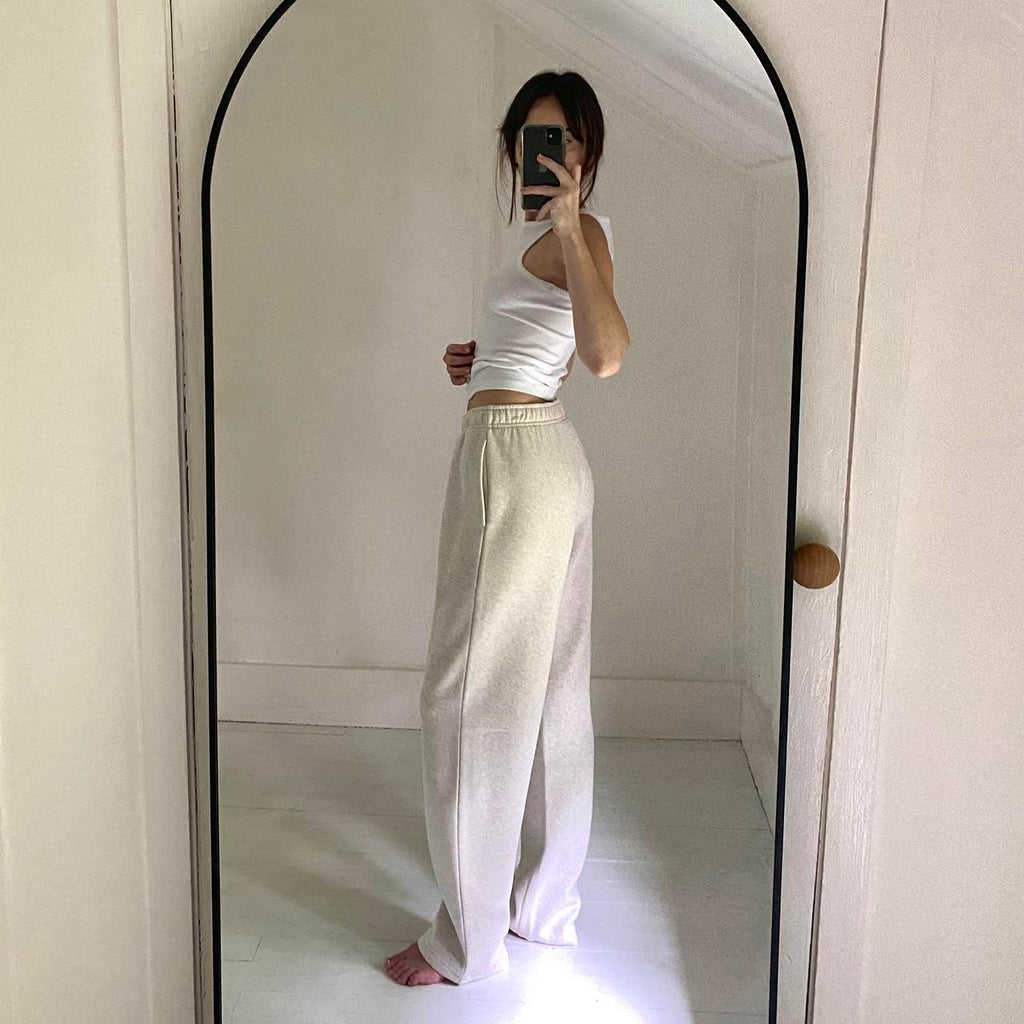 Aritzia Cozy SweatFleece Mega Straight Sweatpant in Heather Light Oatmeal NWT S