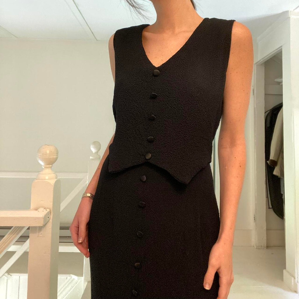 Breakin’ Loose Vintage 90s Tuxedo Vest Button Front Midi Dress Size 9/10