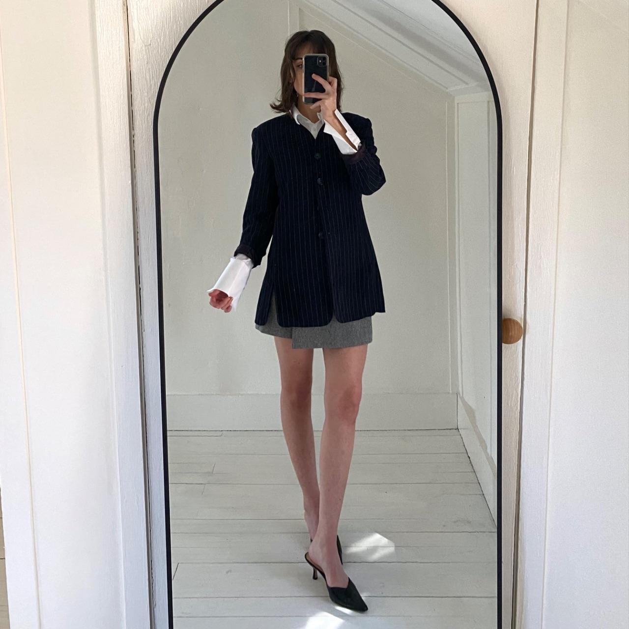 The Works Saks Fifth Avenue Vintage 80s Collarless Pinstripe Blazer Size 4